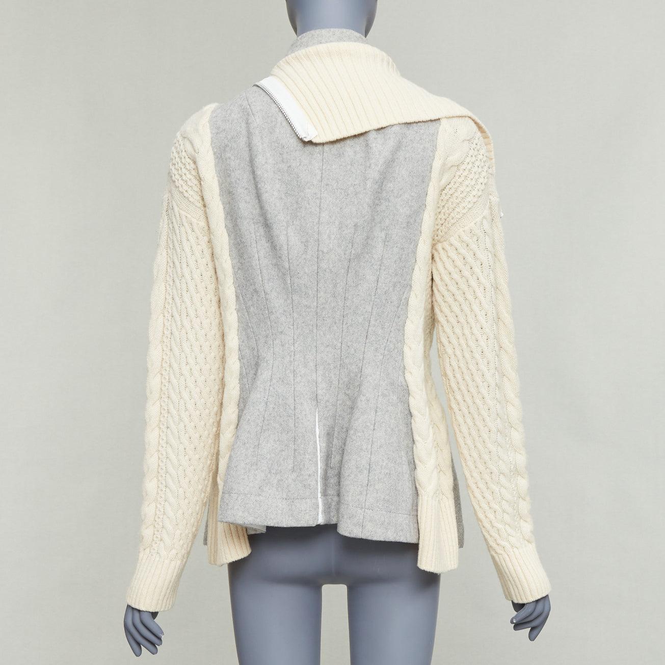 SACAI 2014 grey beige 100% wool deconstructed cable knit zip jacket JP3 L en venta 1