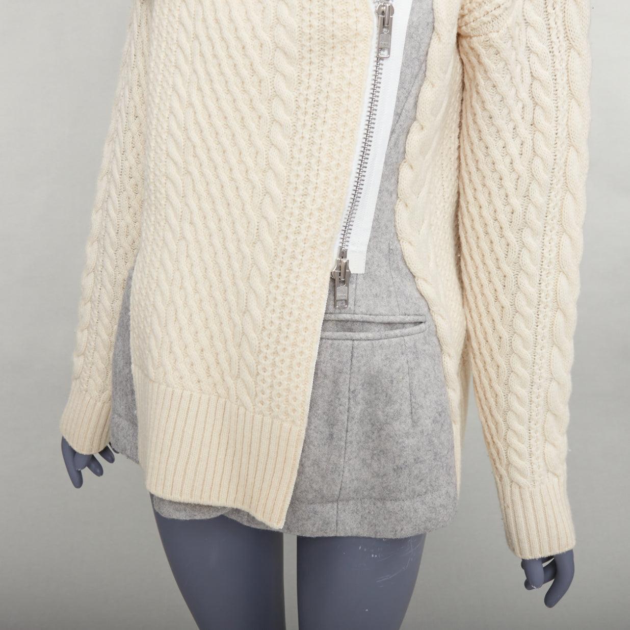 SACAI 2014 grey beige 100% wool deconstructed cable knit zip jacket JP3 L en venta 3