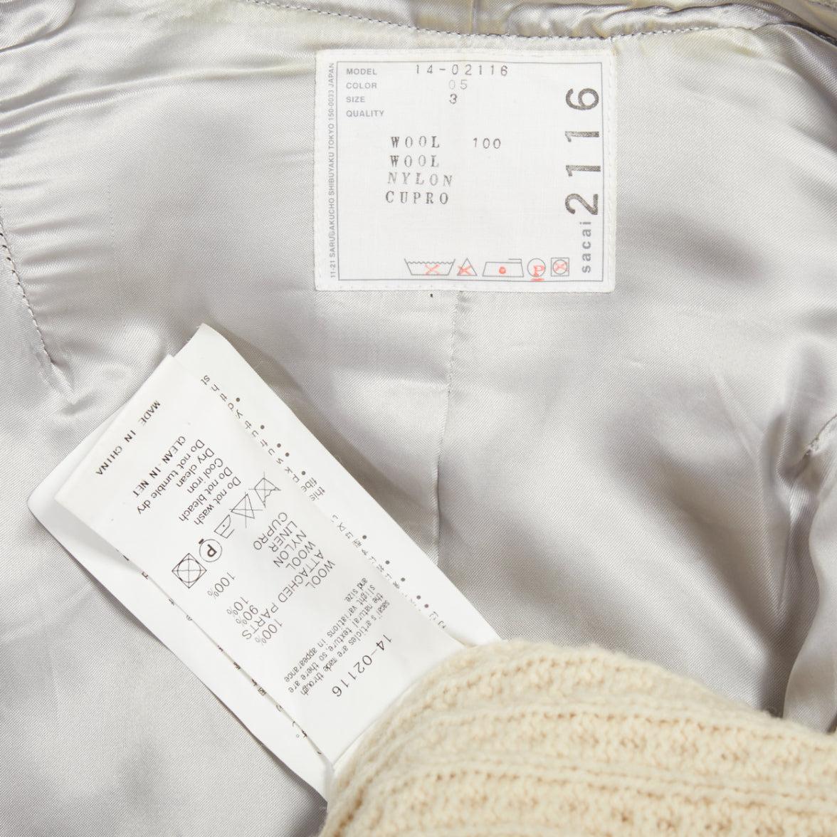 SACAI 2014 grey beige 100% wool deconstructed cable knit zip jacket JP3 L en venta 4