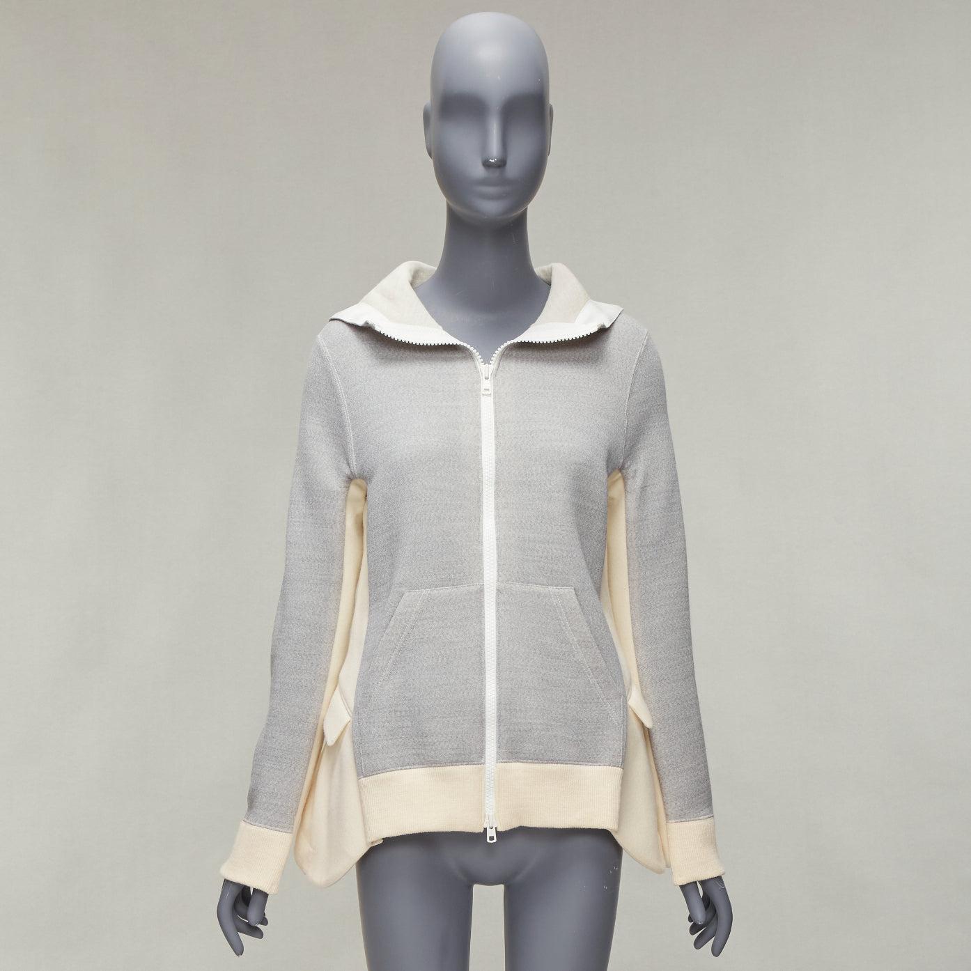 SACAI 2014 grey cream hybrid reconstructed flared back hoodie JP3 L For Sale 6