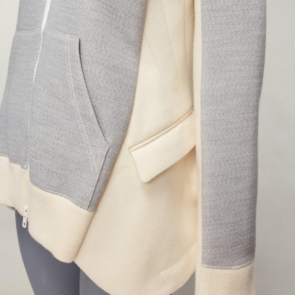 SACAI 2014 grey cream hybrid reconstructed flared back hoodie JP3 L In Excellent Condition For Sale In Hong Kong, NT