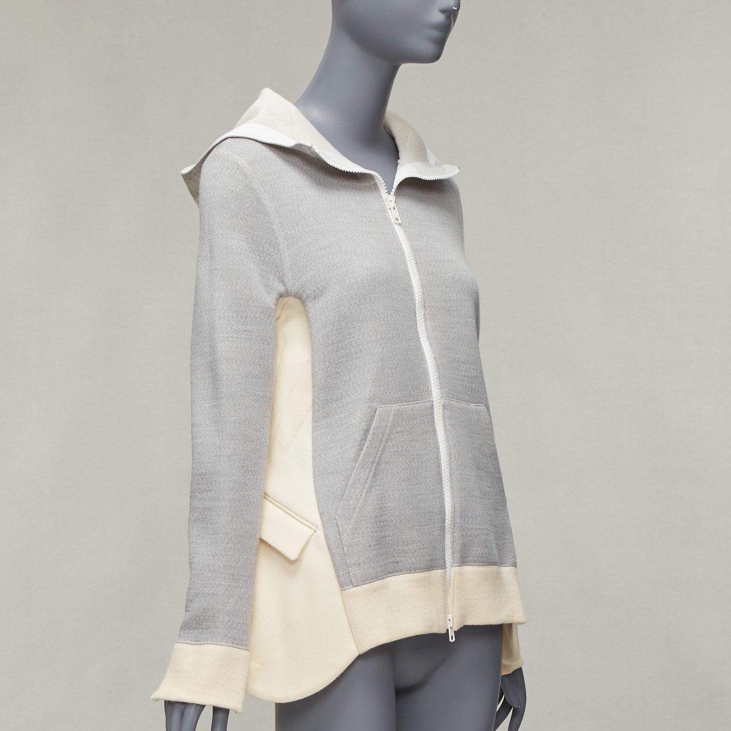 Women's SACAI 2014 grey cream hybrid reconstructed flared back hoodie JP3 L For Sale