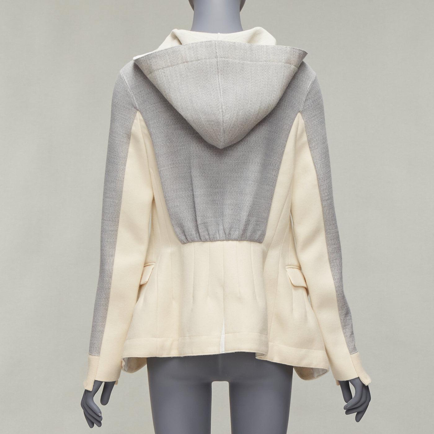 SACAI 2014 grey cream hybrid reconstructed flared back hoodie JP3 L For Sale 1