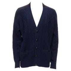 SACAI 2014 navy black wool cable knit pocketed fisherman cardigan JP3 L
