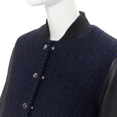 SACAI 2014 navy wool tweed leather sleeve flared back bomber coat JP1 S