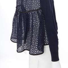 SACAI 2015 100% cotton navy blue embroidery anglais flared back cardigan JP1 XS