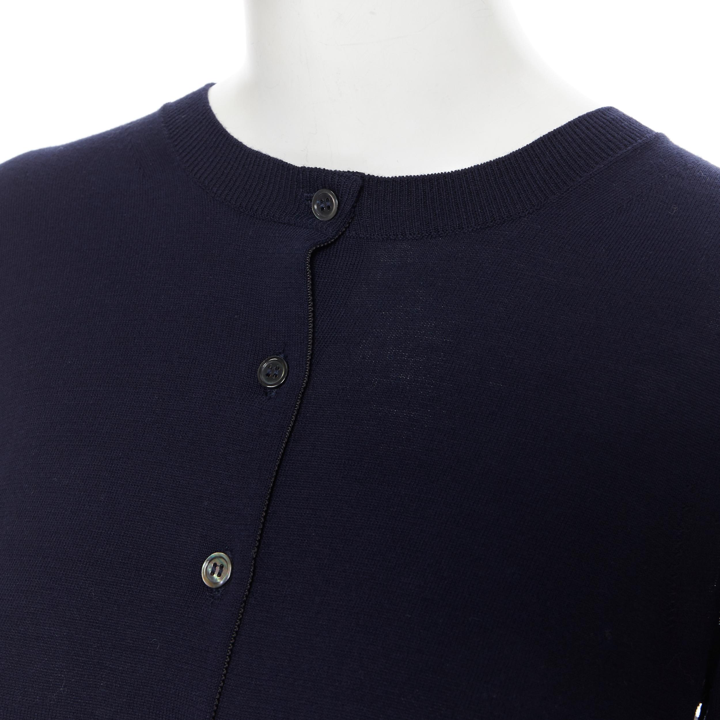 SACAI 2015 100% cotton navy blue embroidery anglais flared back cardigan JP1 XS 2