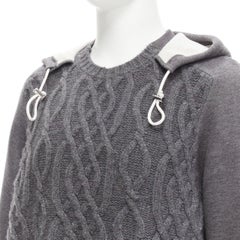 SACAI 2015 grey 100% wool cable knit contrast hood sweater JP3 L
