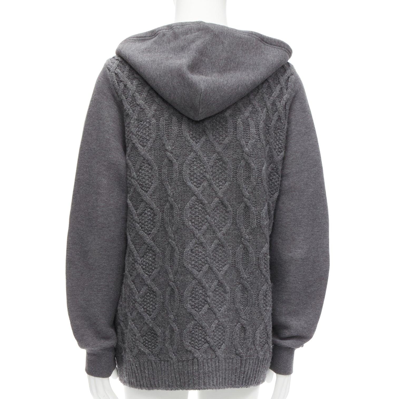SACAI 2015 grey 100% wool cable knit contrast hood sweater JP3 L For Sale 1