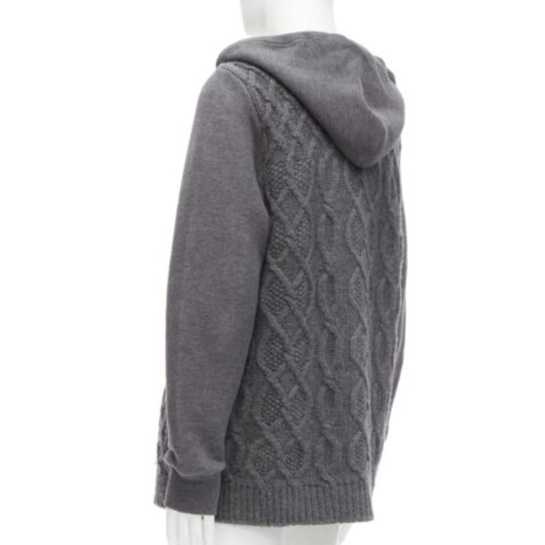 SACAI 2015 grey 100% wool cable knit contrast hood sweater JP3 L For Sale 1