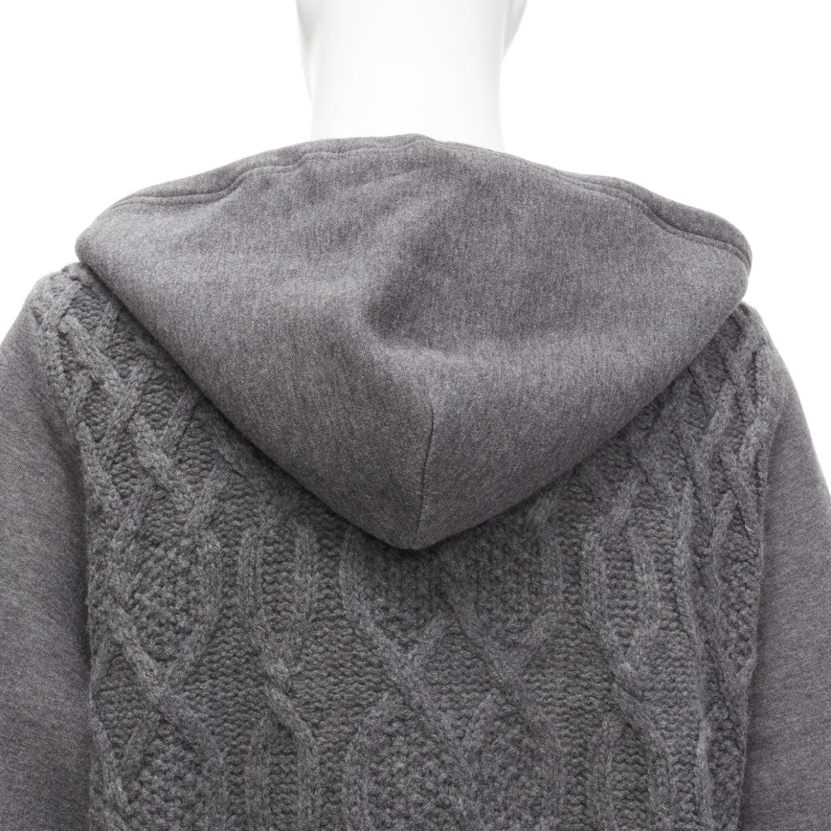 SACAI 2015 grey 100% wool cable knit contrast hood sweater JP3 L For Sale 3
