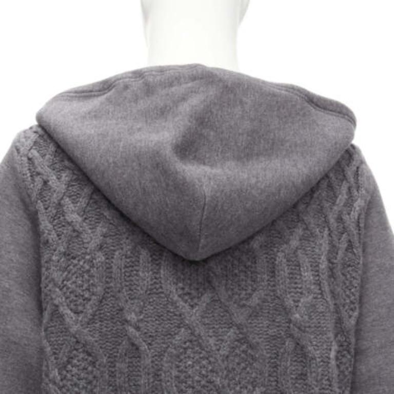 SACAI 2015 grey 100% wool cable knit contrast hood sweater JP3 L For Sale 2