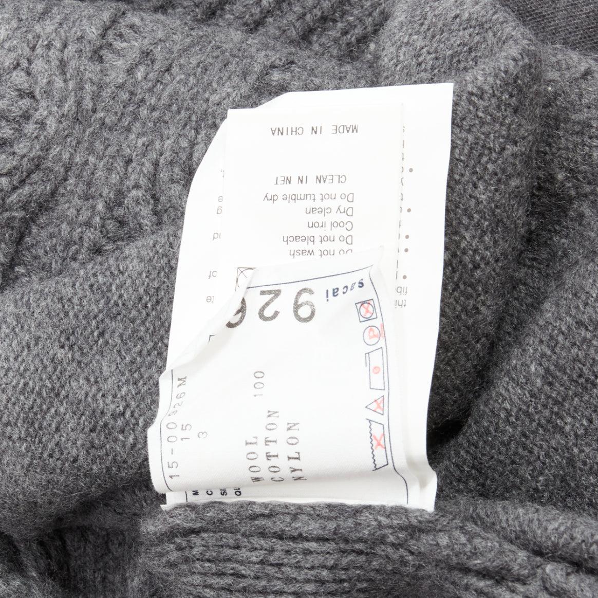 SACAI 2015 grey 100% wool cable knit contrast hood sweater JP3 L For Sale 4