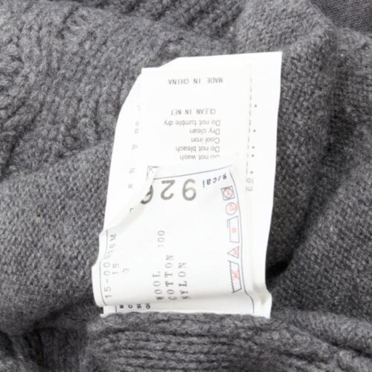 SACAI 2015 grey 100% wool cable knit contrast hood sweater JP3 L For Sale 3