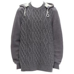 SACAI 2015 grey 100% wool cable knit contrast hood sweater JP3 L