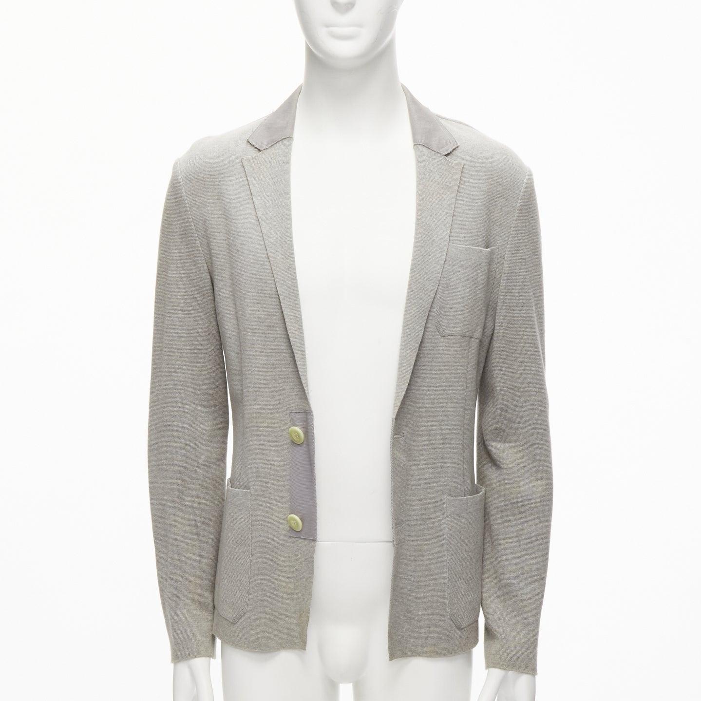 Gray SACAI 2015 light grey cotton contrast collar knitted blazer jacket JP2 M For Sale