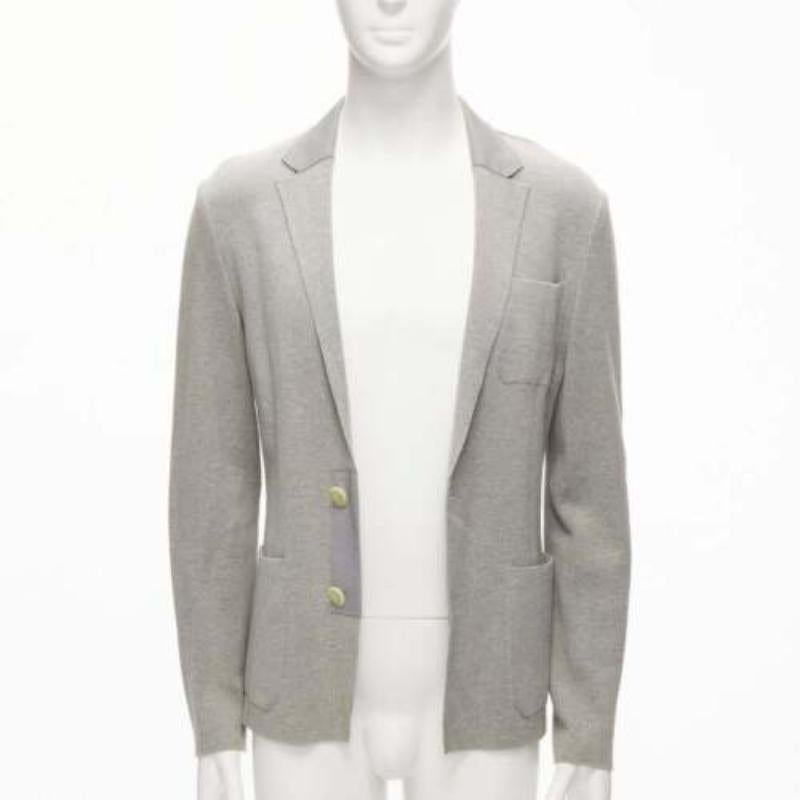 Gray SACAI 2015 light grey cotton contrast collar knitted blazer jacket JP2 M