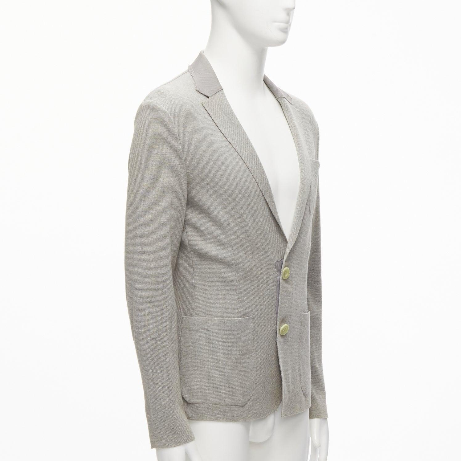 SACAI 2015 light grey cotton contrast collar knitted blazer jacket JP2 M In Good Condition For Sale In Hong Kong, NT