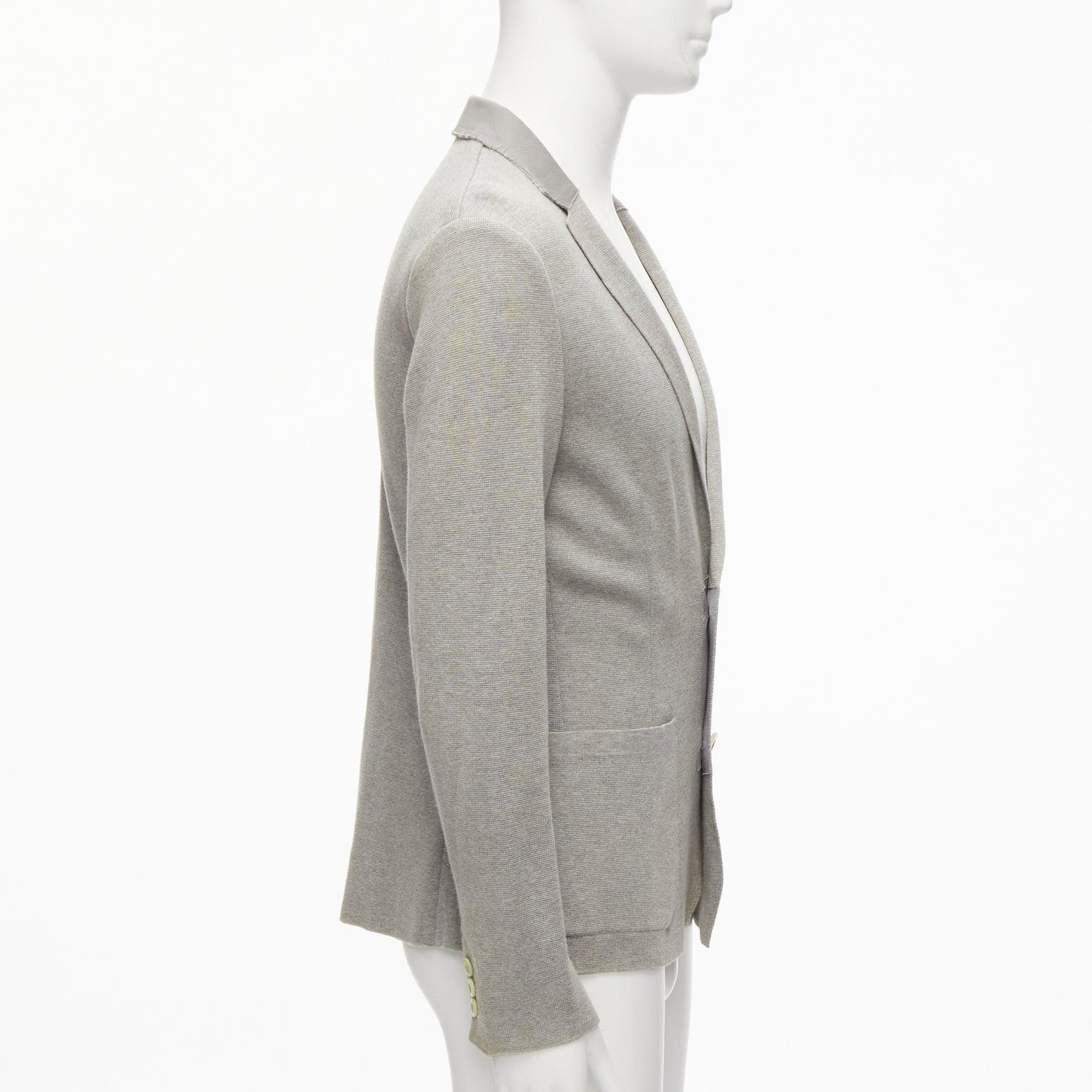 Men's SACAI 2015 light grey cotton contrast collar knitted blazer jacket JP2 M For Sale