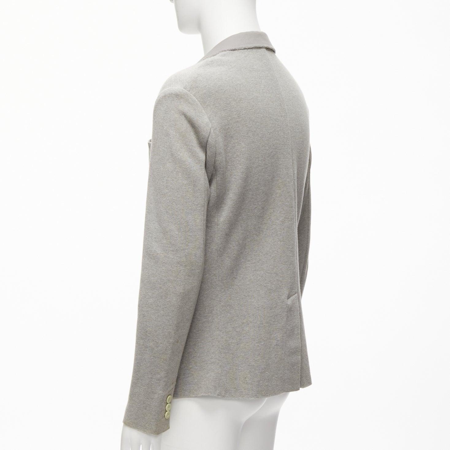 SACAI 2015 light grey cotton contrast collar knitted blazer jacket JP2 M For Sale 2