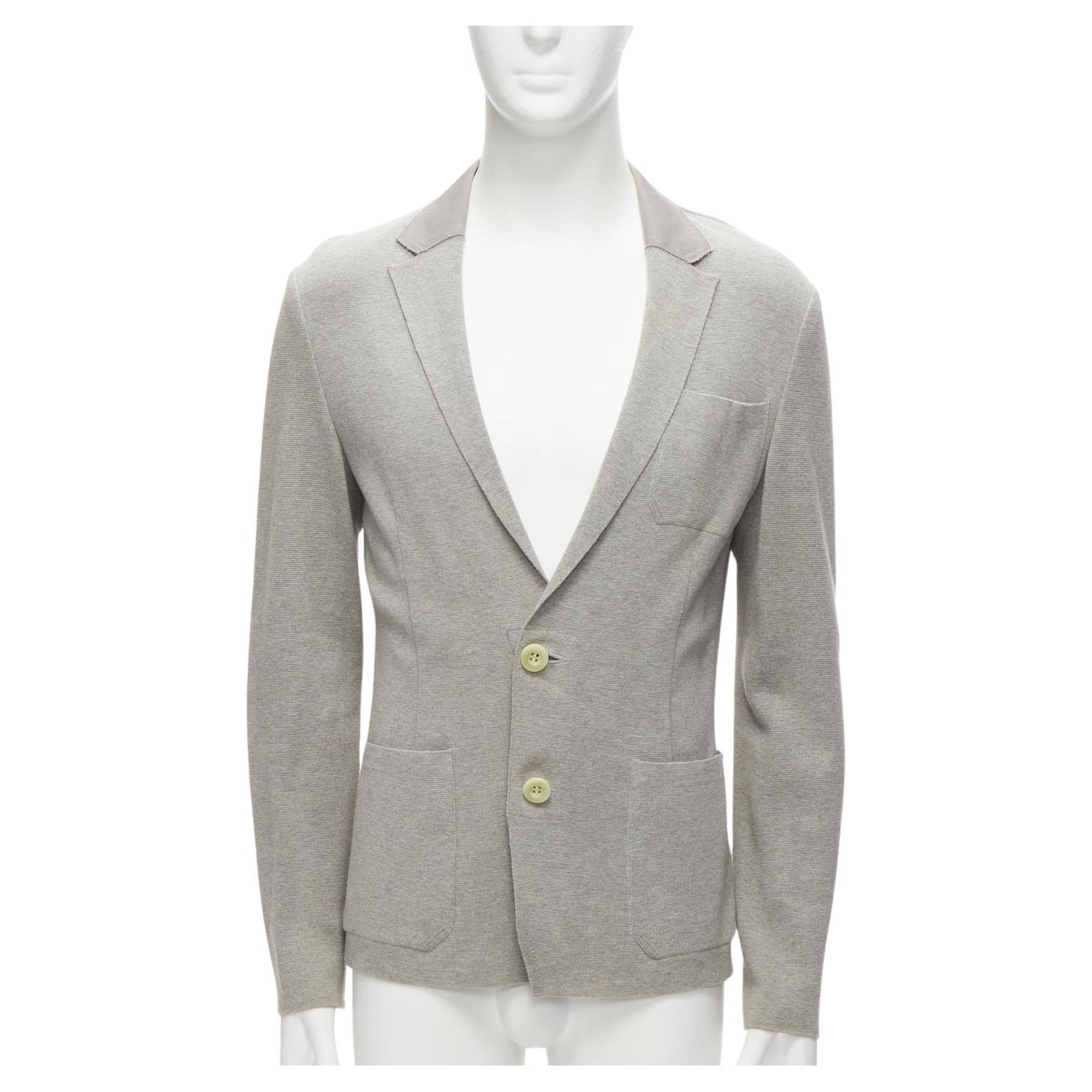 SACAI 2015 light grey cotton contrast collar knitted blazer jacket JP2 M For Sale