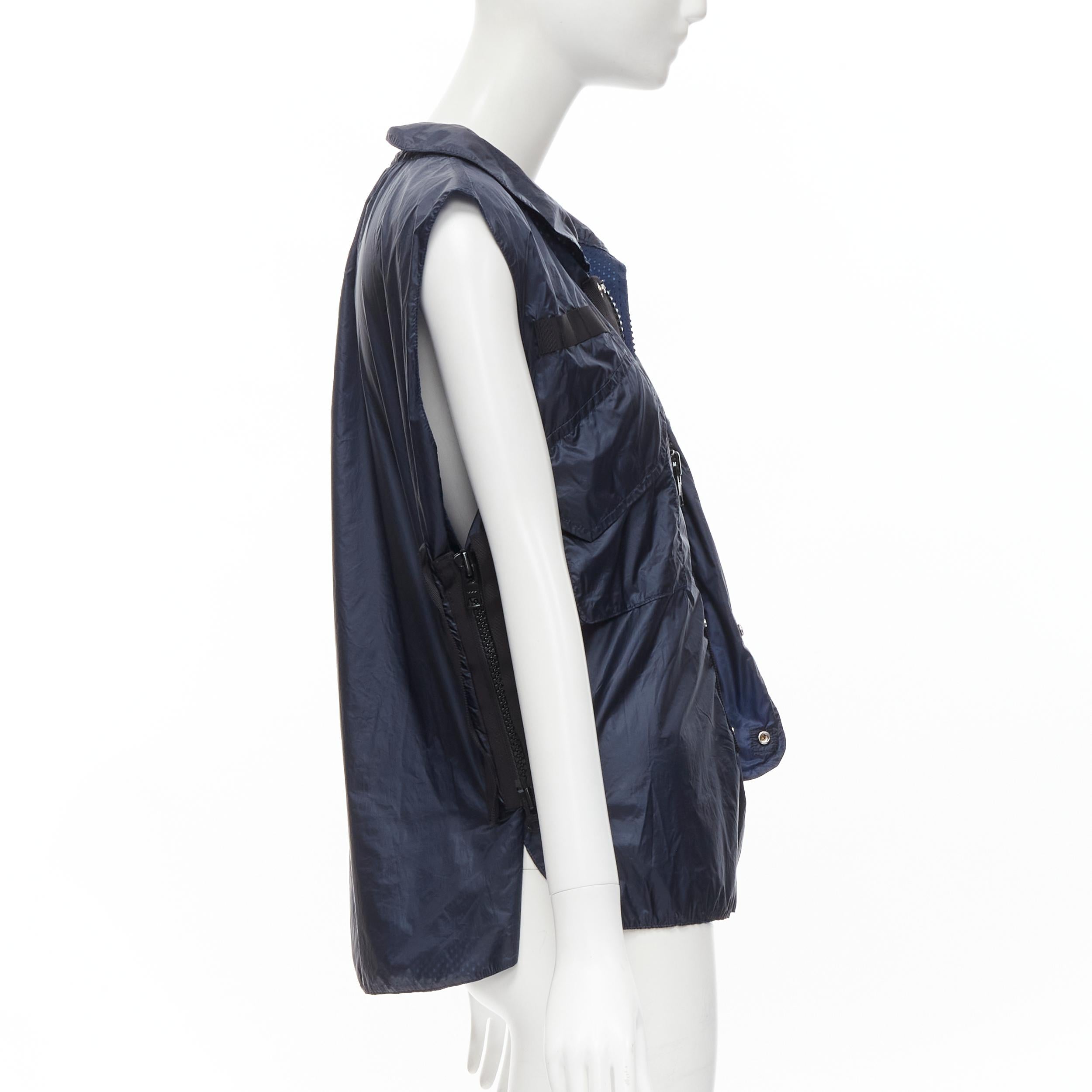Women's SACAI 2015 navy blue light nylon technical pocket grosgrain zip vest S For Sale