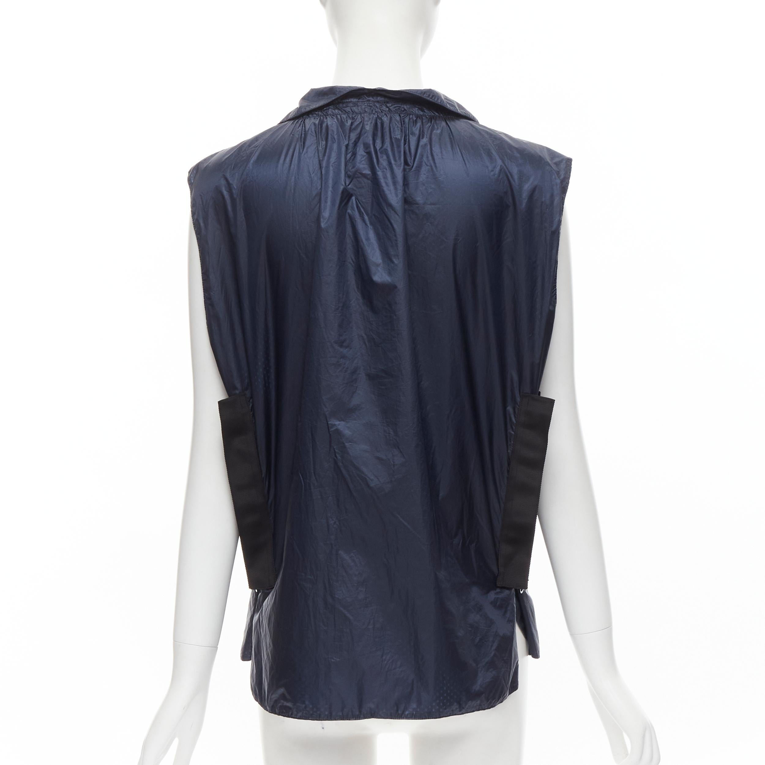 SACAI 2015 navy blue light nylon technical pocket grosgrain zip vest S For Sale 1