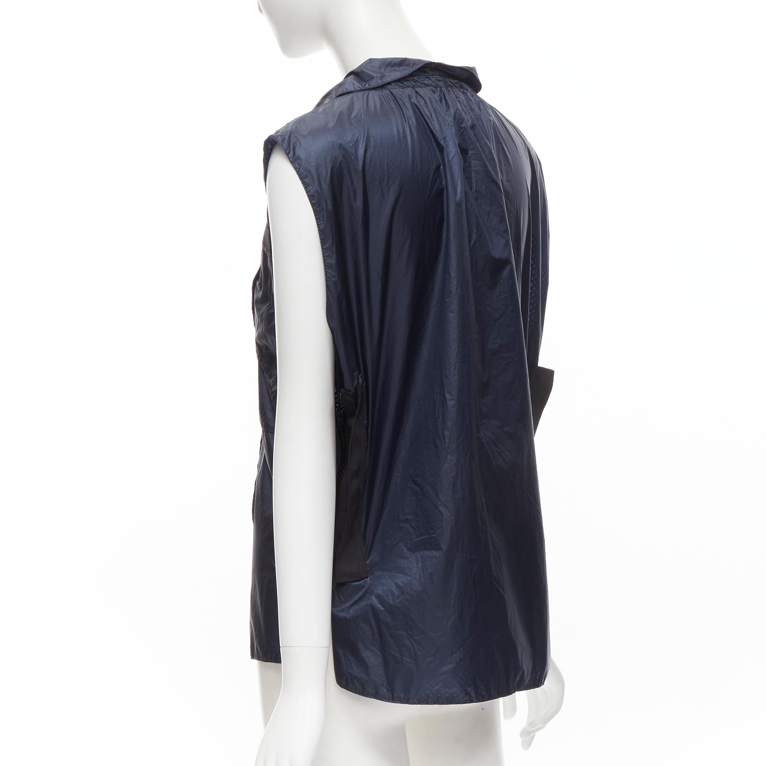 SACAI 2015 navy blue light nylon technical pocket grosgrain zip vest S For Sale 2