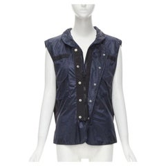 SACAI 2015 navy blue light nylon technical pocket grosgrain zip vest S