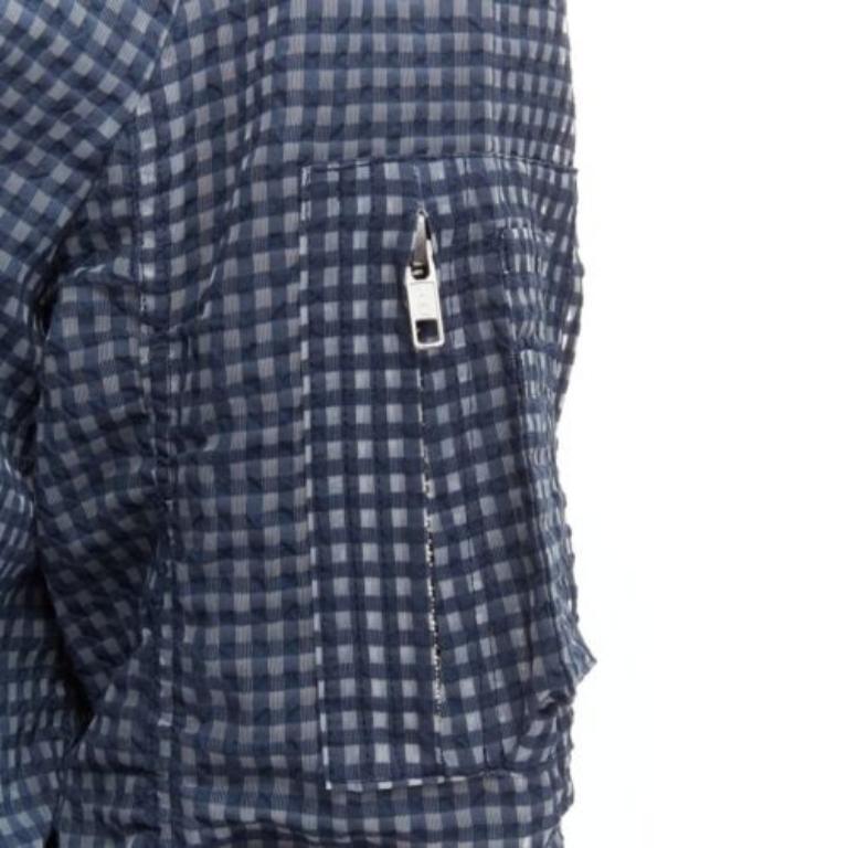 SACAI 2015 navy grey gingham cotton blend high neck bomber jacket JP3 L For Sale 2