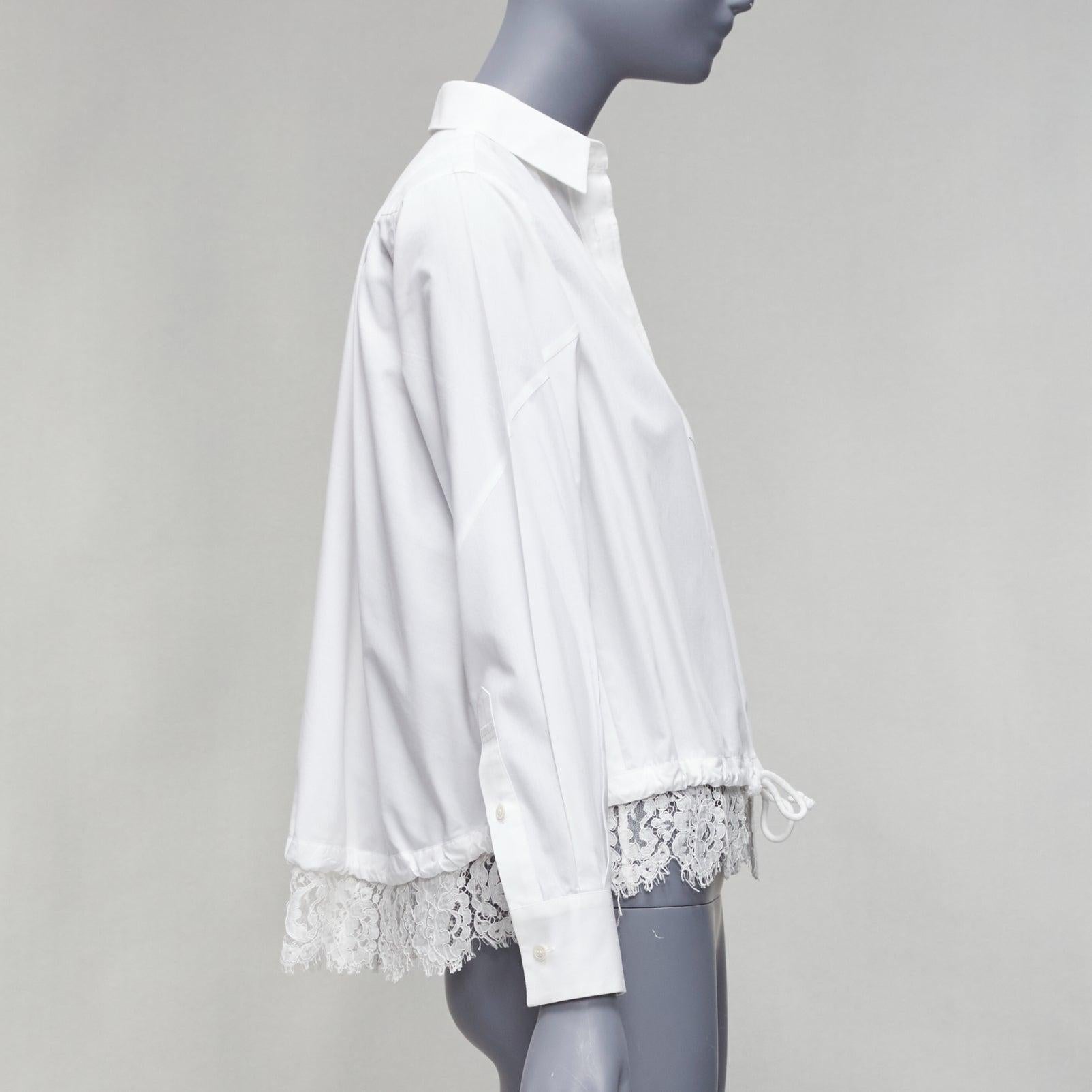 Women's SACAI 2015 white floral lace hem bungee cord pocketed cropped shirt JP1 S For Sale