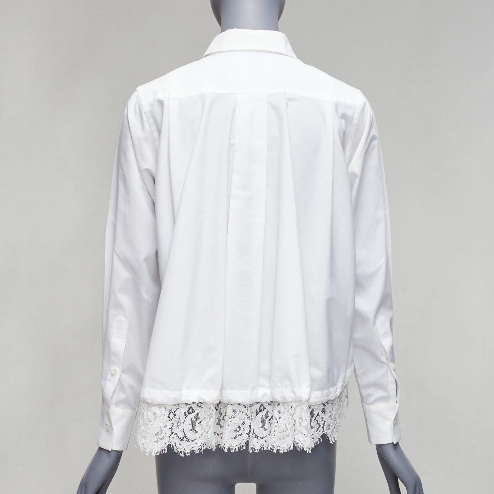 SACAI 2015 white floral lace hem bungee cord pocketed cropped shirt JP1 S For Sale 1