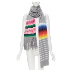 SACAI 2016 100% cotton grey rainbow striped oversized fringe scarf