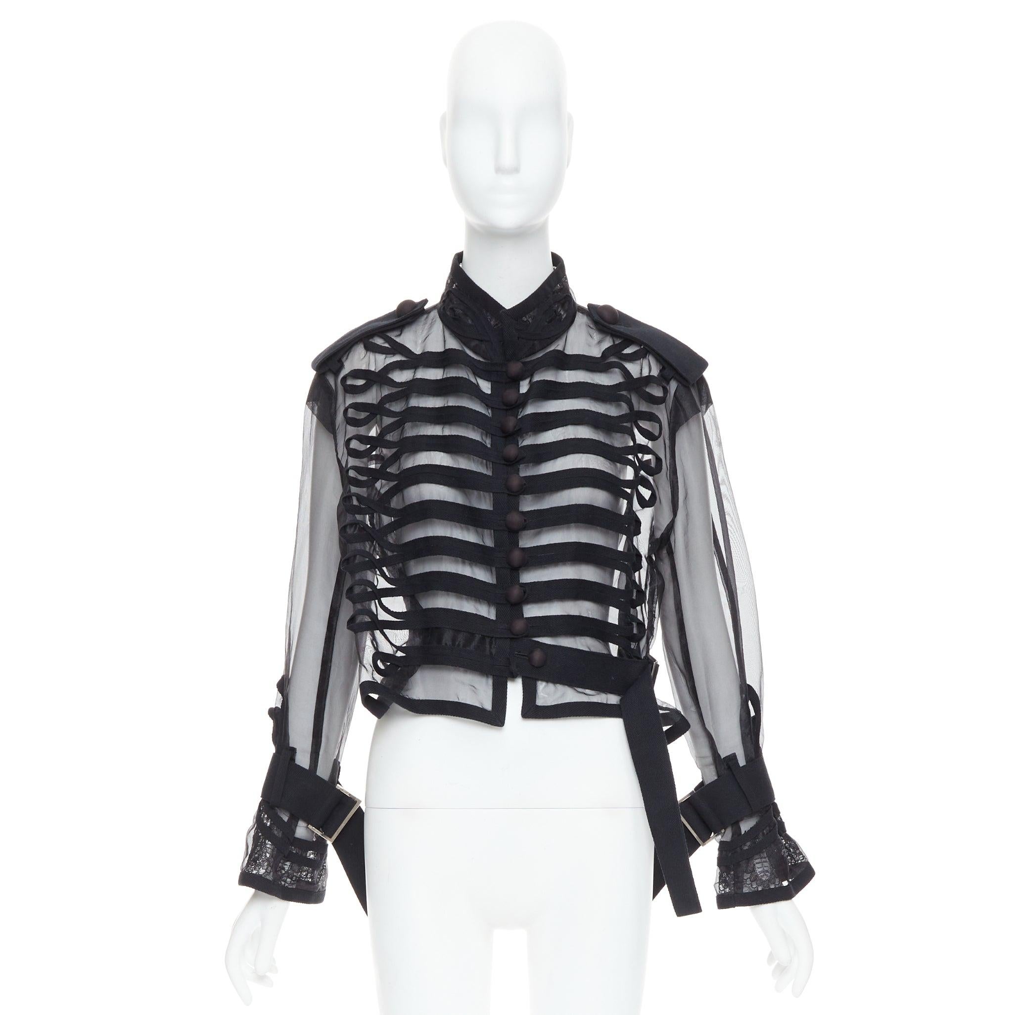 SACAI 2016 black sheer cotton blend trim crop military jacket JP2 M 5