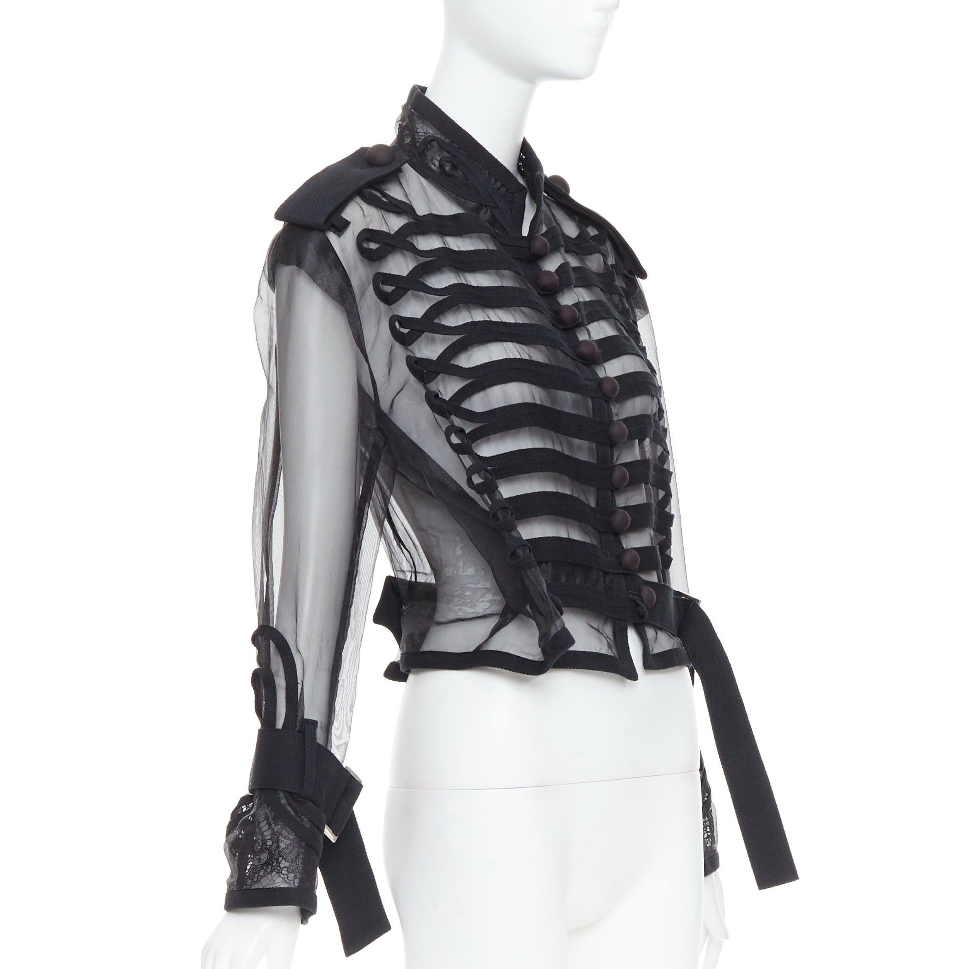 SACAI 2016 black sheer cotton blend trim crop military jacket JP2 M In Good Condition In Hong Kong, NT