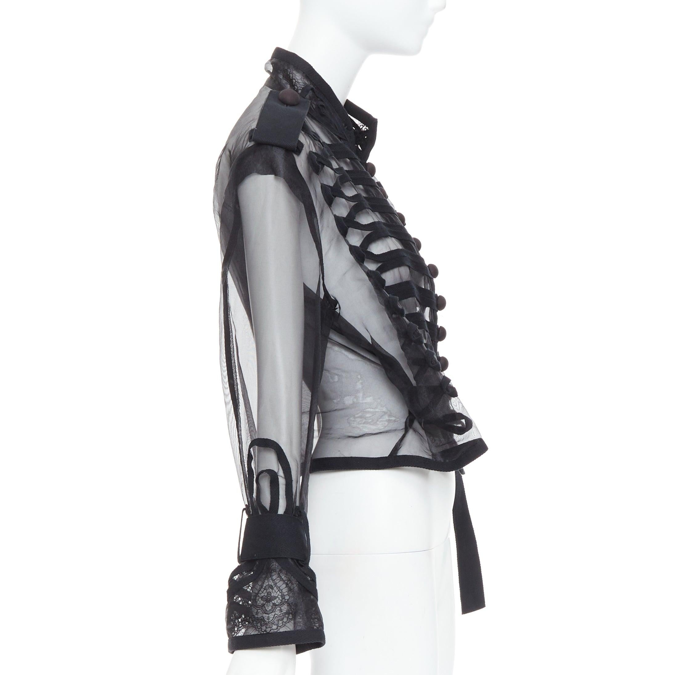 Women's SACAI 2016 black sheer cotton blend trim crop military jacket JP2 M