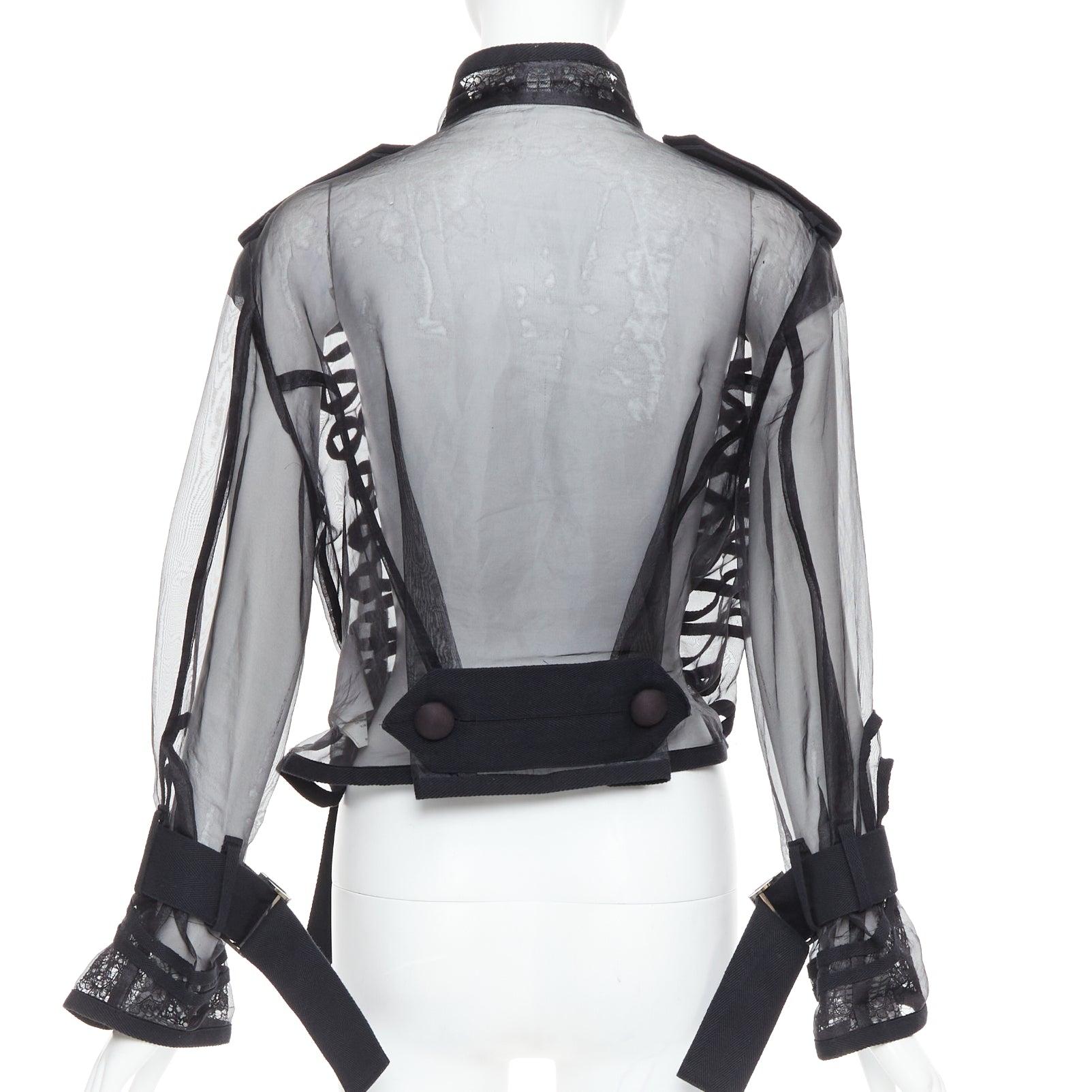 SACAI 2016 black sheer cotton blend trim crop military jacket JP2 M 1