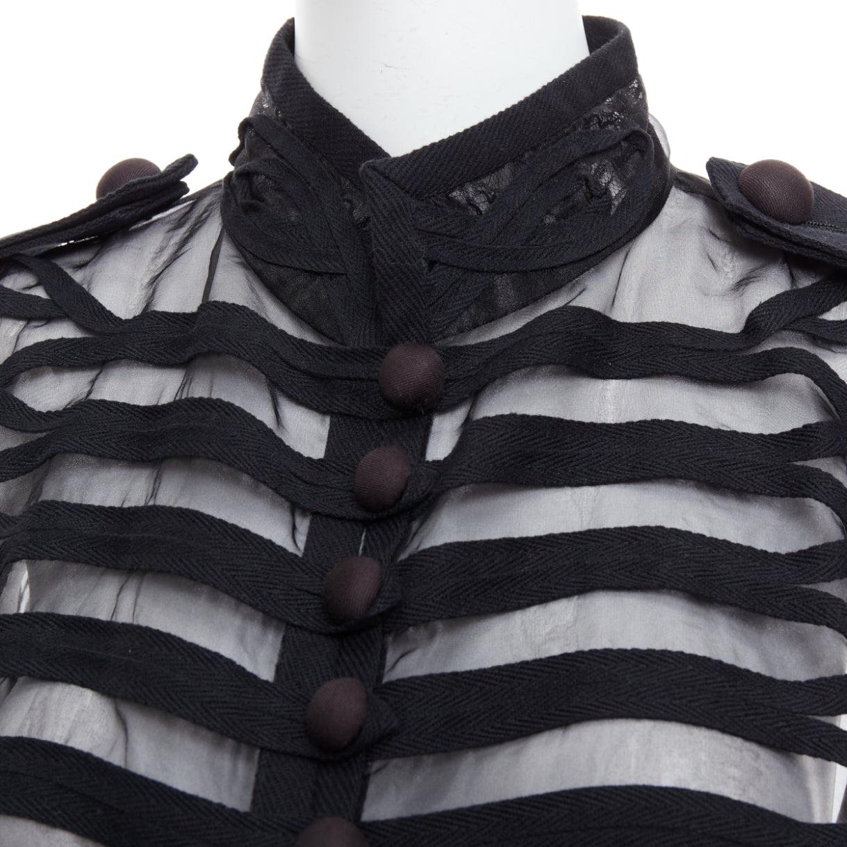 SACAI 2016 black sheer cotton blend trim crop military jacket JP2 M 2