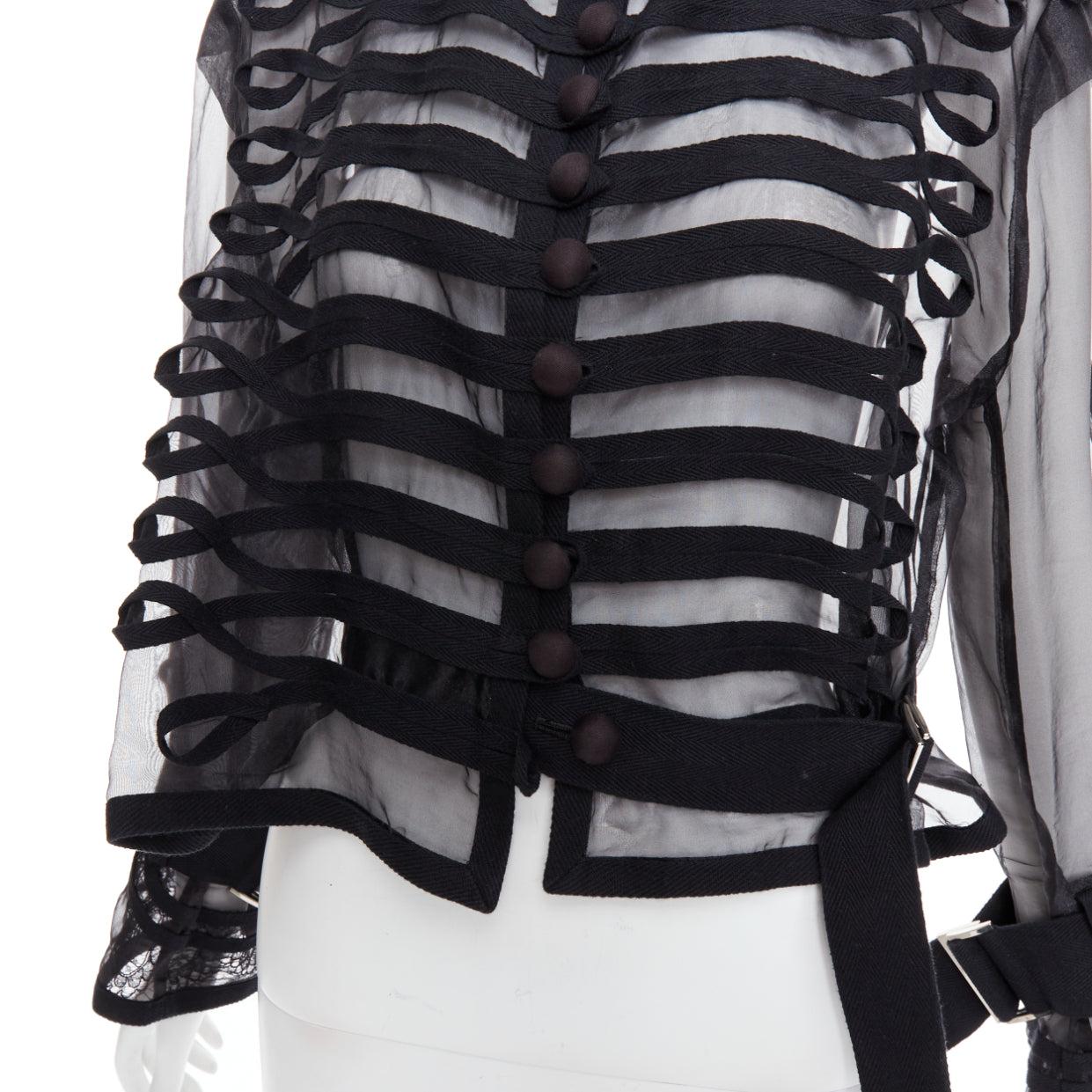 SACAI 2016 black sheer cotton blend trim crop military jacket JP2 M 3
