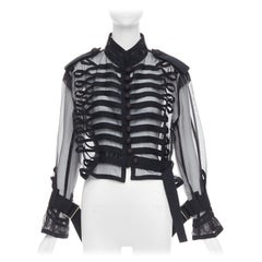 SACAI 2016 black sheer cotton blend trim crop military jacket JP2 M