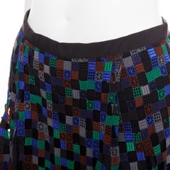 Sacai 2016 gonna svasata in misto cotone con ricamo a occhiello quadrato blu verde JP1 S