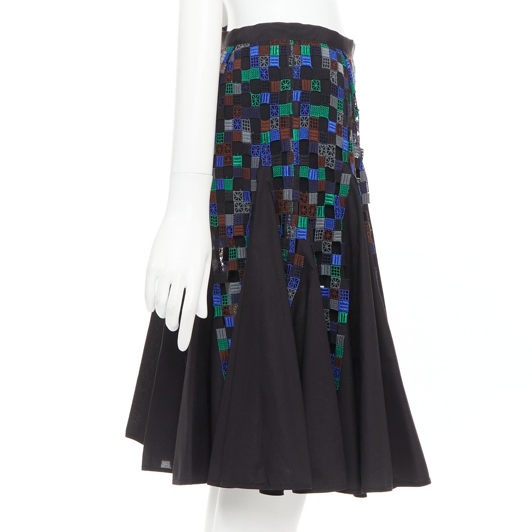 SACAI 2016 blue green square eyelet embroidery cotton blend flared skirt JP1 S en Excelente estado para la venta en Hong Kong, NT