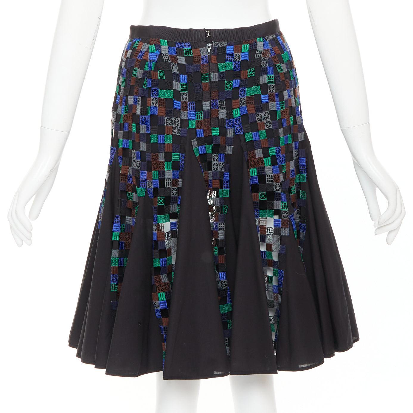 De las mujeres SACAI 2016 blue green square eyelet embroidery cotton blend flared skirt JP1 S en venta