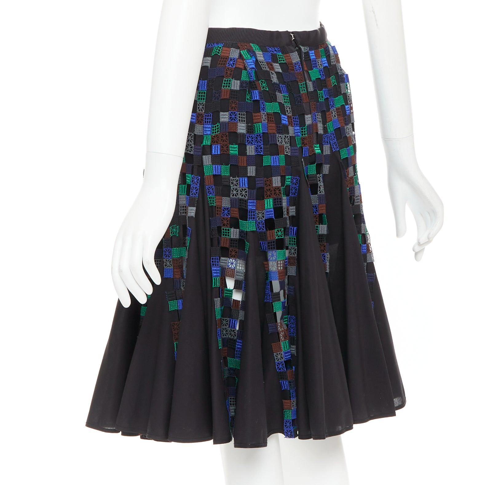 SACAI 2016 blue green square eyelet embroidery cotton blend flared skirt JP1 S en venta 1
