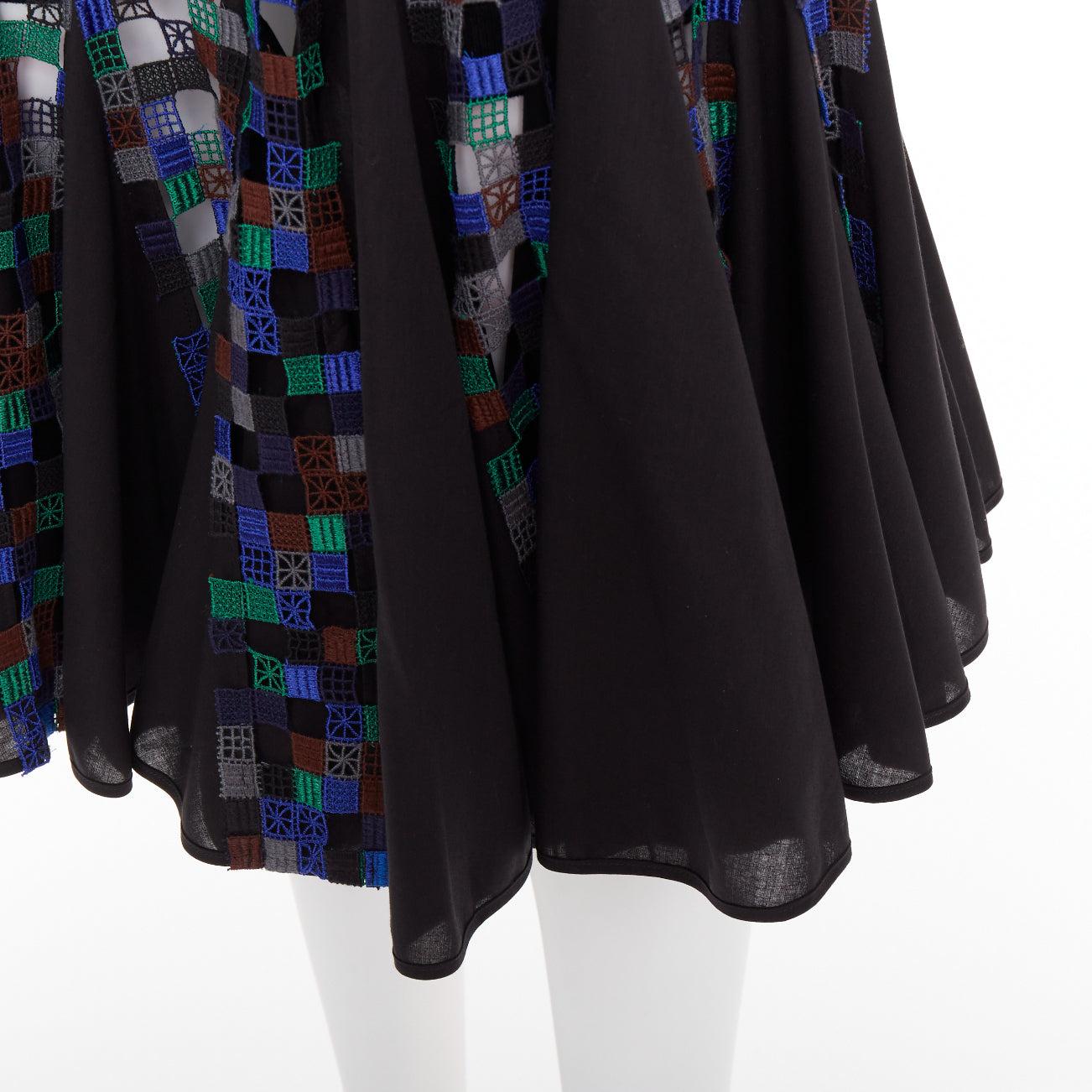 SACAI 2016 blue green square eyelet embroidery cotton blend flared skirt JP1 S en venta 2