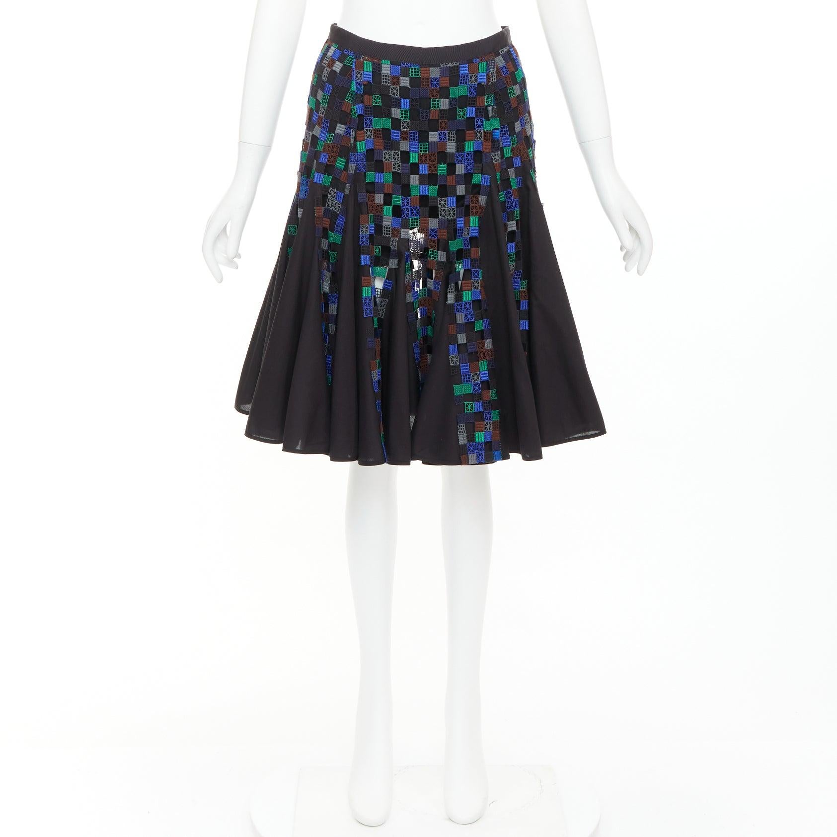 SACAI 2016 blue green square eyelet embroidery cotton blend flared skirt JP1 S en venta 4