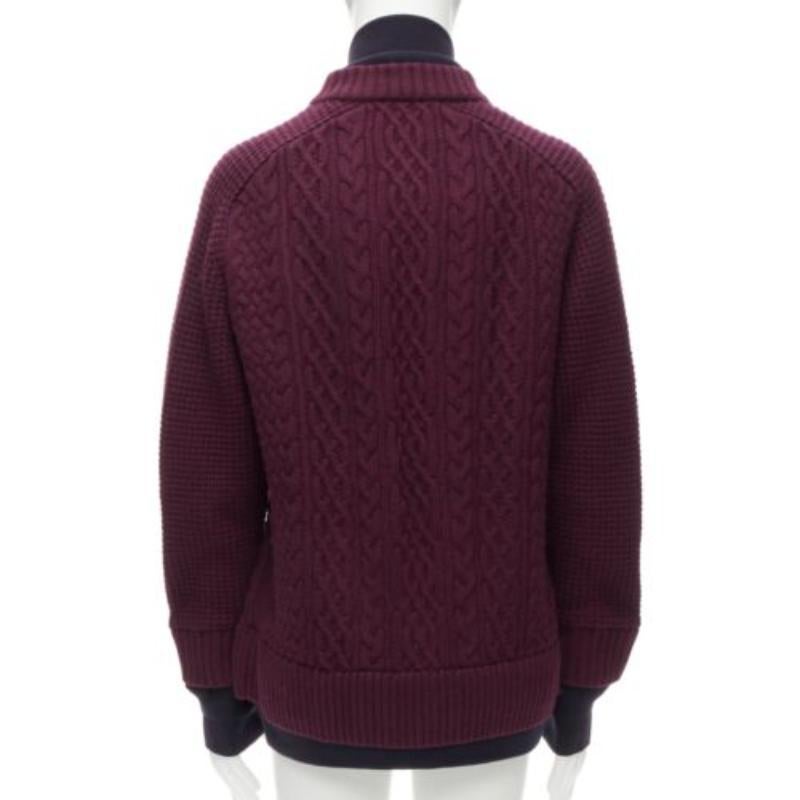 SACAI 2016 burgundy 100% wool cable knit layered hem cardigan JP3 L For Sale 1