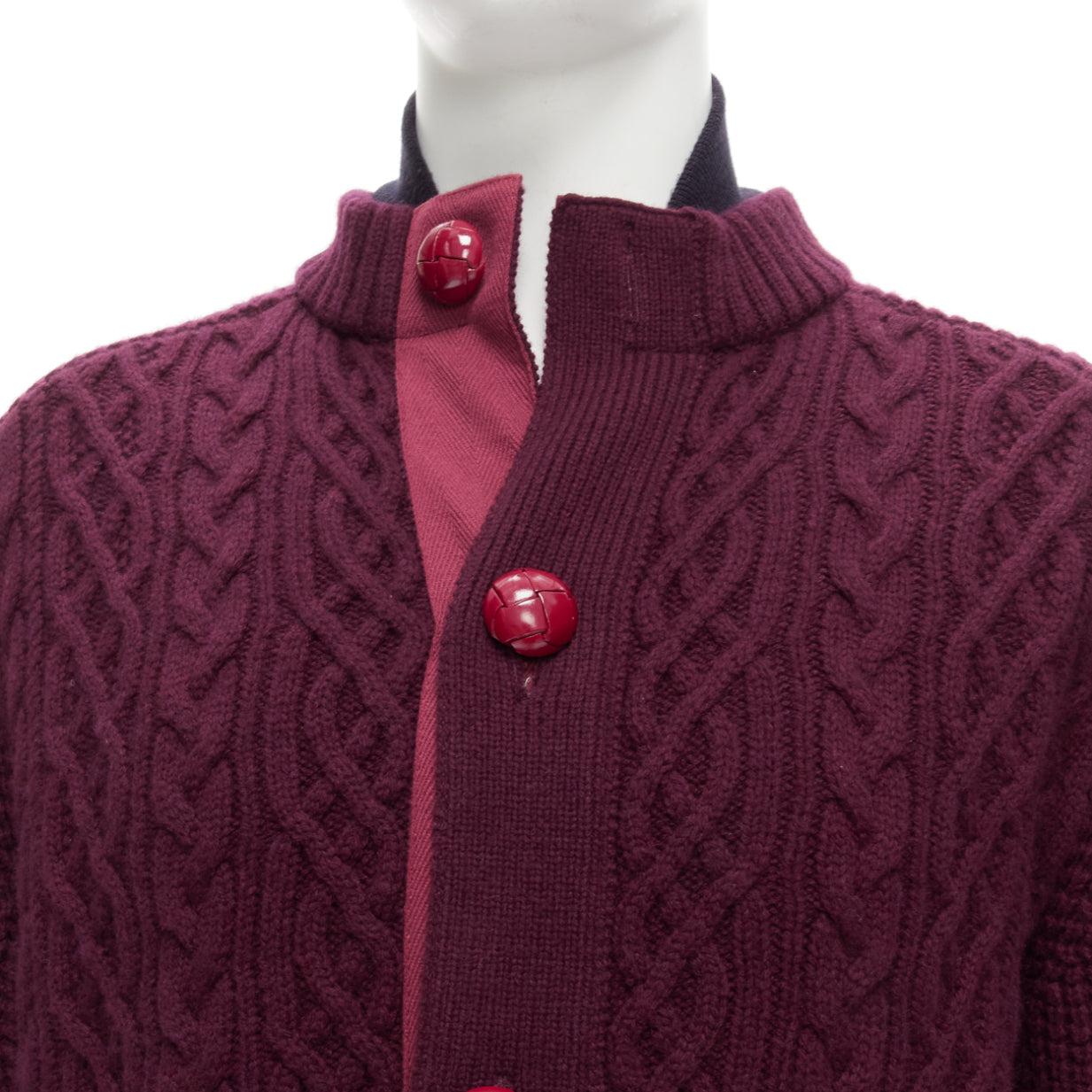SACAI 2016 burgundy 100% wool cable knit layered hem cardigan JP3 L For Sale 3
