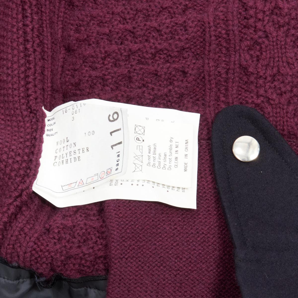 SACAI 2016 burgundy 100% wool cable knit layered hem cardigan JP3 L For Sale 4