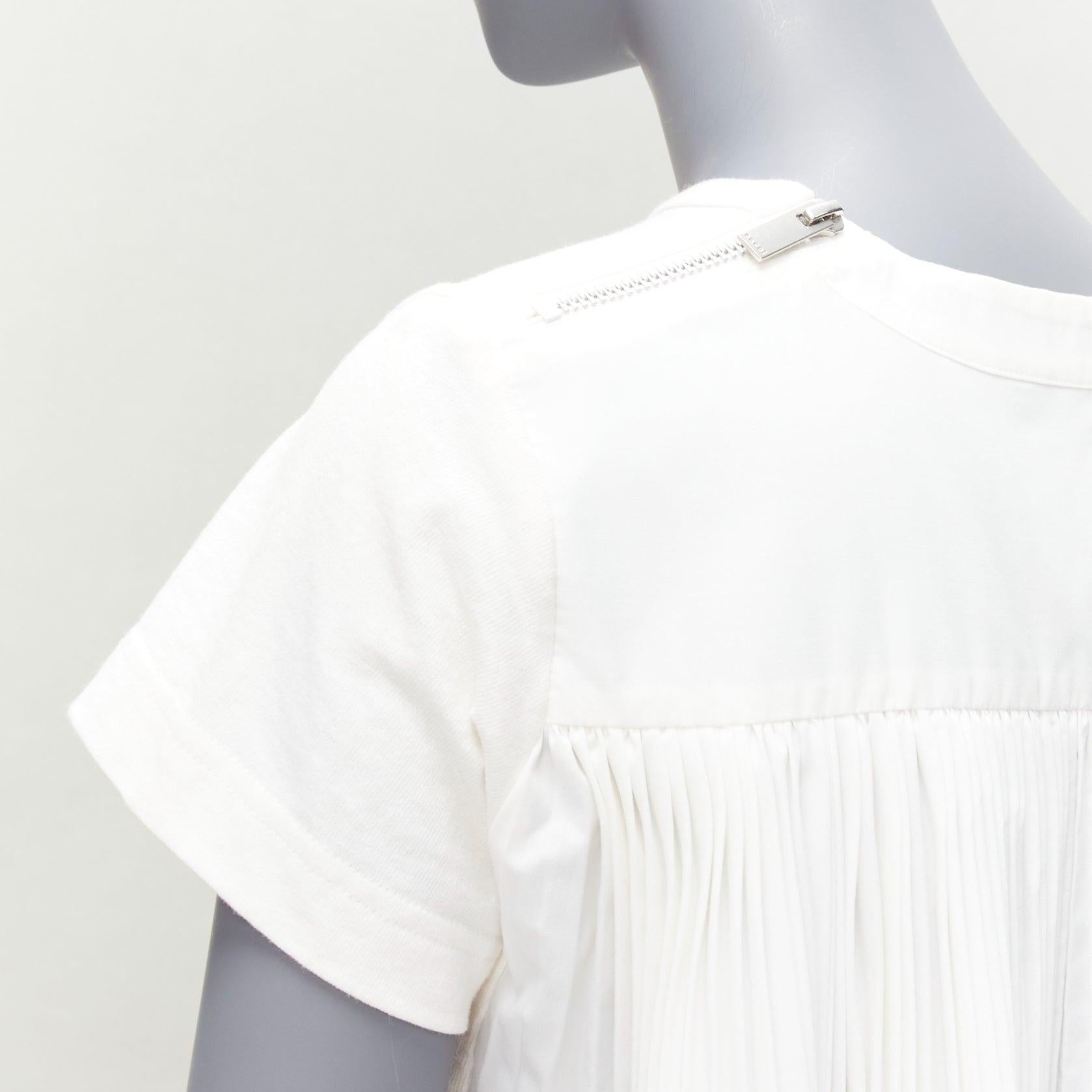 Gray SACAI 2016 cream cotton plisse pleat back zip shoulder tshirt JP2 M For Sale